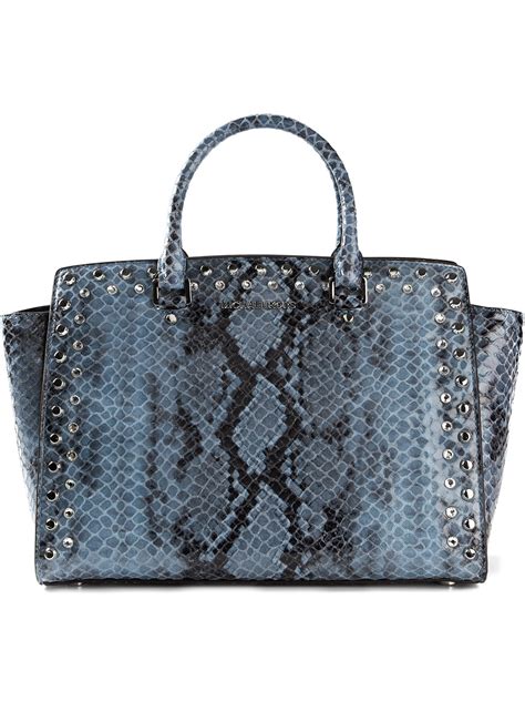 michael kors snakeskin purse blue|Michael Kors snakeskin tote.